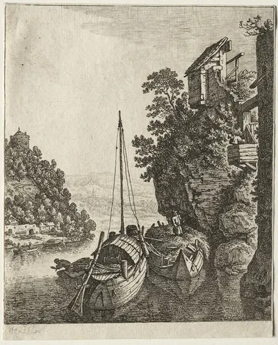 Two Boats moored under a rock by Херман Сафлевен, 1667 — digital art print download