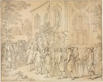 A Procession Entering a Church by Юбер-Франсуа Гравло — digital art print download