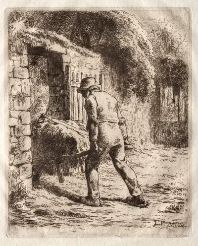 Peasant with a Wheelbarrow by Жан-Франсуа Миле, 1855 — digital art print download