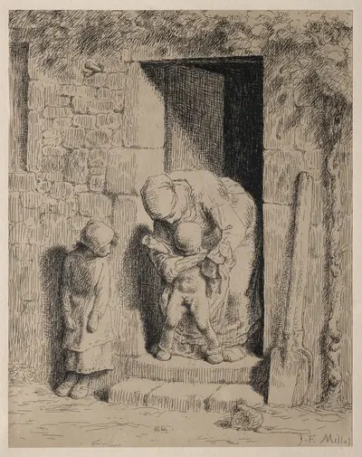 The Maternal Precaution by Жан-Франсуа Миле, 1860 — digital art print download