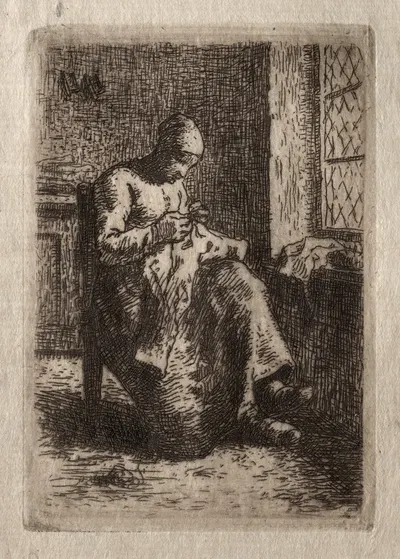 Woman Sewing by Жан-Франсуа Миле, 1855 — digital art print download