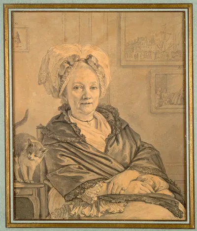 Seated Woman with a Cat by Жан-Мишель Моро ле Жён, c. 1776 — digital art print download