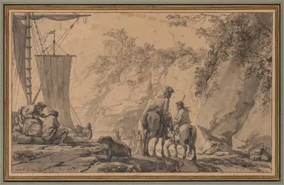 Figures in a Landscape by Jean Pierre Louis Laurent Hoüel, 1763 — digital art print download