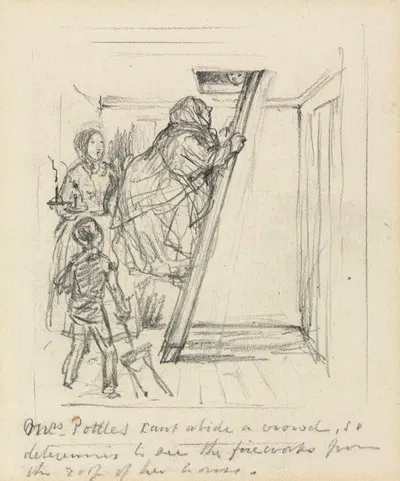 Sketch for 'Mrs. Pottles Can't Abide a Crowd' by Джон Лич, 1856 — digital art print download