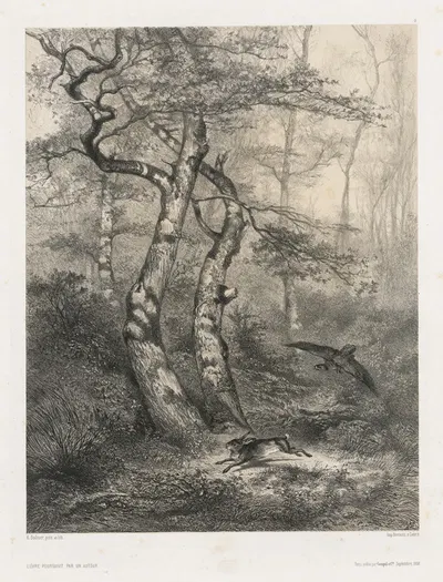 Заяц, преследуемый ястребом by Карл Бодмер, 1858 — digital art print download