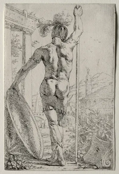 A Soldier Standing, Seen from Behind by Leendert van der Cooghen — digital art print download