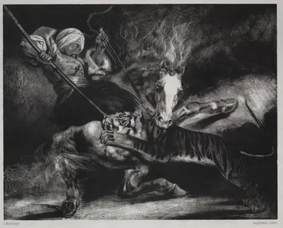 An Attack by a Tiger by Луи Кандид Буланже, 1830 — digital art print download