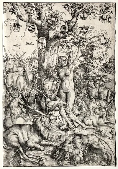 Adam and Eve in Paradise by Lucas Cranach the Elder, 1509 — digital art print download