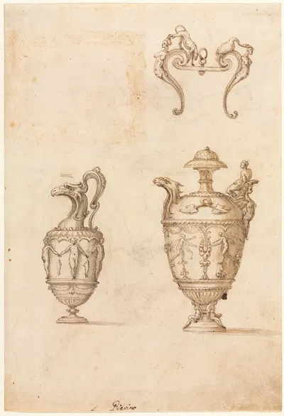 Design for Two Vases and an Ornament by Luzio Romano — digital art print download