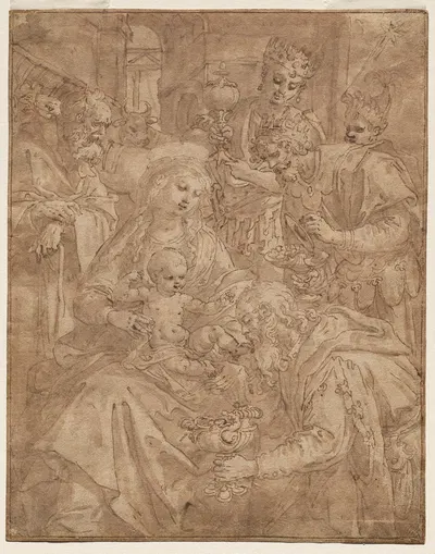 Adoration of the Magi by Мартен де Вос, c. 1590 — digital art print download