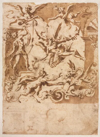 Grotesque with a Satyr Feeding a Dragon by Marco Marchetti — digital art print download