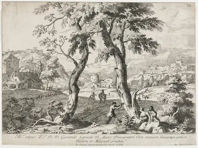 View of a Village with Figures in the Foreground by Марко Риччи, 1723 — digital art print download