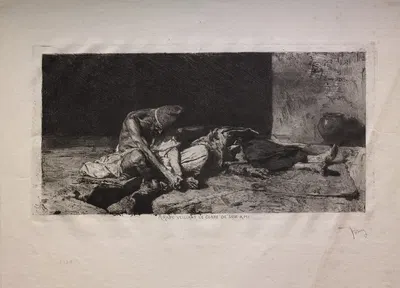 Arab Watching over the Body of His Friend by Мариано Фортунь Марсаль, 1866 — digital art print download
