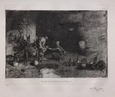 Shoeing a Mule in Morocco by Мариано Фортунь Марсаль, 1875 — digital art print download