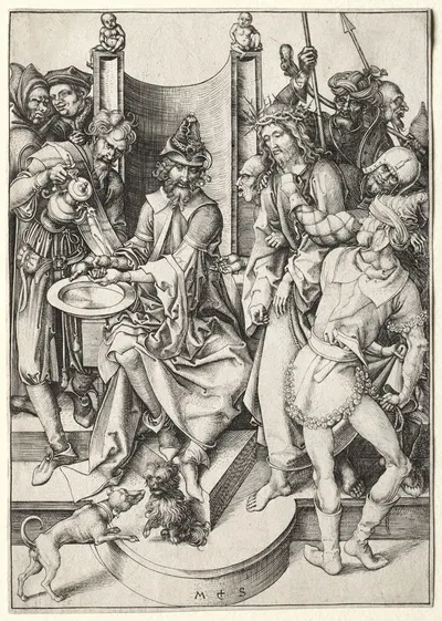 Christ Before Pilate by Martin Schongauer, c. 1480 — digital art print download