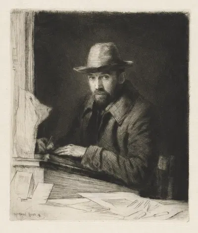 Portrait of the Artist in a Hat, No 2 by Мюрхед Бон, 1908 — digital art print download