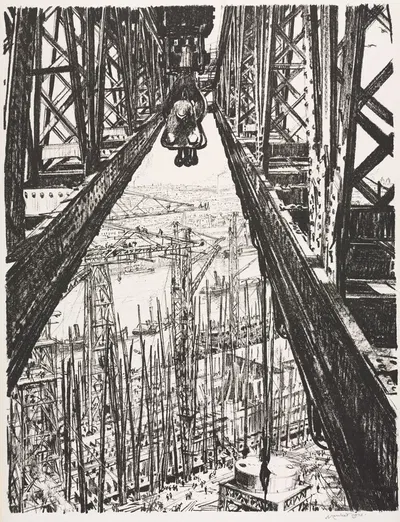 The Great War; Britain's Efforts and Ideals; Building Ships; A Shipyard Seen from a Big Crane by Мюрхед Бон, 1917 — digital…