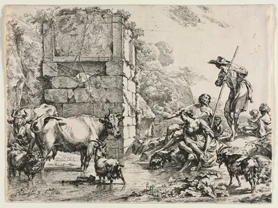 The Cow Drinking by Николаес Питерсз. Берхем, 1680 — digital art print download
