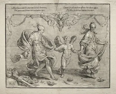 Cupid dancing with two allegorical women by Паулюс Морелсе, 1612 — digital art print download