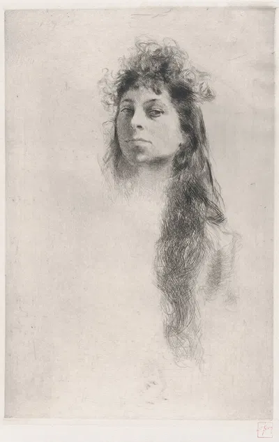 Head of a Girl with Long Hair by Роберт Фредерик Блум — digital art print download