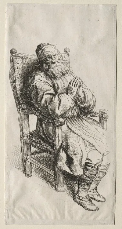 An Old Man in a Chair, Praying by Саломон Конинк — digital art print download