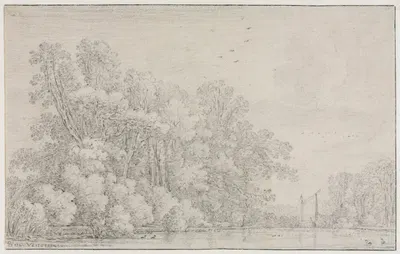 River Landscape by Симон де Влигер, c. 1650 — digital art print download