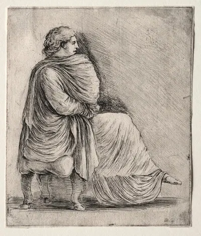 Woman Seated on a Stool by Стефано Делла Белла, c. 1660 — digital art print download