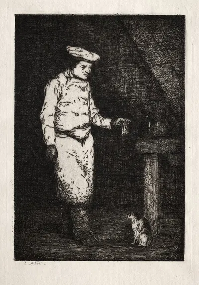 Le déjeuner du chat by Théodule Ribot, 1867 — digital art print download