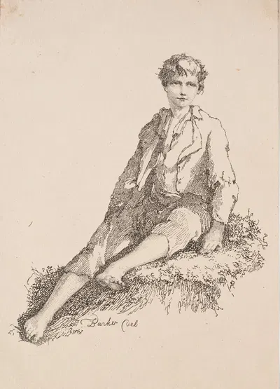 Boy Seated on a Grassy Bank by Thomas Barker, 1803 — digital art print download