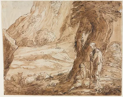 Landscape with Sheep and Two Shepherds by Томас Баркер — digital art print download