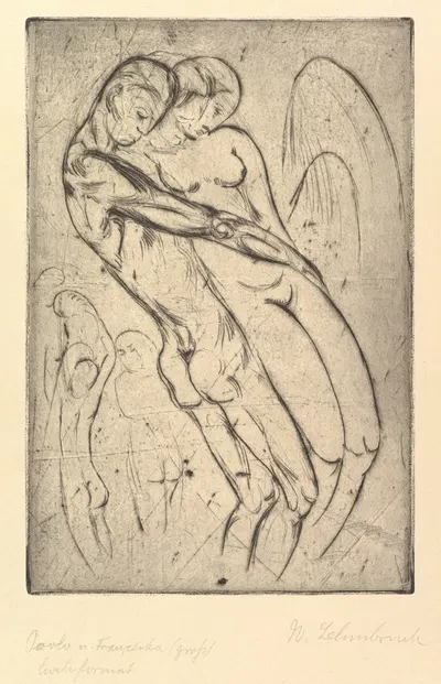 Paolo and Francesca (Paolo und Francesca groß, Hochformat) by Вильгельм Лембрук, 1913 — digital art print download