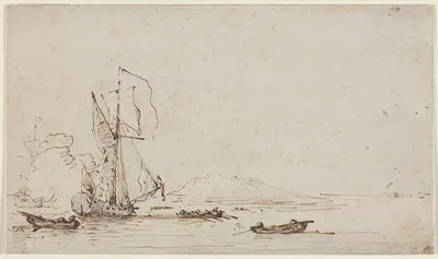 Yacht Receiving Salute by Виллем ван де Вельде Старший, c. 1700 — digital art print download