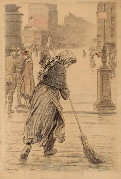 Balayeuse des rues de Paris durant la guerre, place de Clichy by Ахилле Гранчи-Тейлор, 1914-1919 — digital art print download