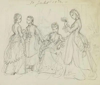 4 femmes dans un intérieur by Анаис Колен-Тудуз, 1872 — digital art print download