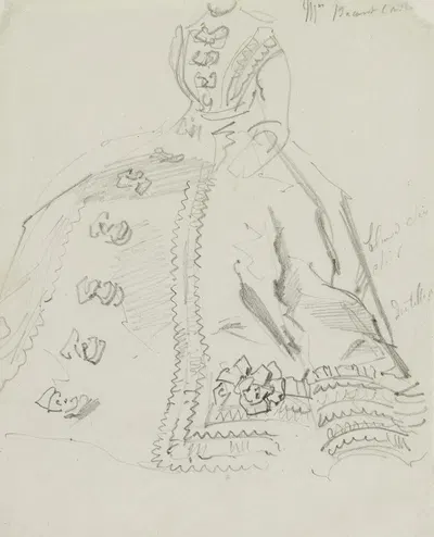 Esquisse de figure assise en robe à noeuds et falbalas, by Анаис Колен-Тудуз, 1864-1874 — digital art print download