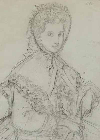 Femme assise avec coiffe nouée sous le menton et capeline by Анаис Колен-Тудуз, 1857-1867 — digital art print download