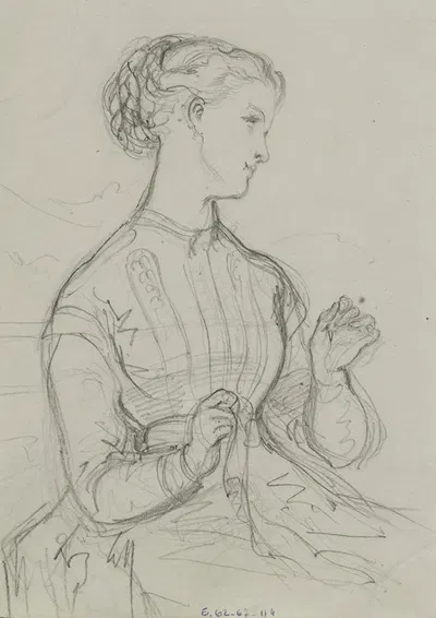 Femme assise occupée à un travail de couture by Анаис Колен-Тудуз, 1857-1867 — digital art print download