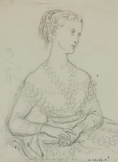 Femme assise tenant un éventail replié by Анаис Колен-Тудуз, 1868 — digital art print download