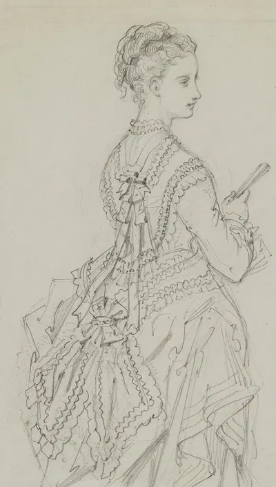 Femme de dos de 34 tenant un éventail by Анаис Колен-Тудуз, 1868-1878 — digital art print download