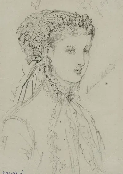 Femme, en buste de trois-quarts, avec coiffe de dentelle by Анаис Колен-Тудуз, 1867 — digital art print download