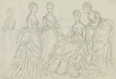 Groupe de femmes en robes de bal à tournure by Анаис Колен-Тудуз, 1873 — digital art print download