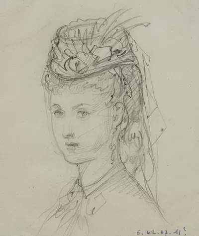 Tête de femme avec petit chapeau à volants et à rubans by Анаис Колен-Тудуз, 1867-1877 — digital art print download