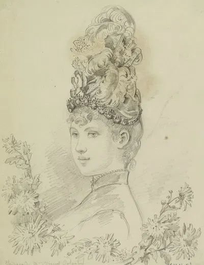 Tête de femme de trois-quarts avec haute coiffe de plumes by Анаис Колен-Тудуз, 1880 — digital art print download