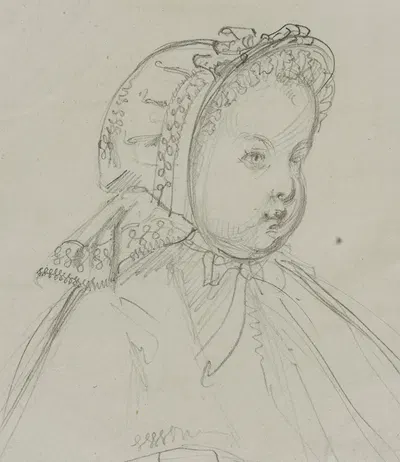 Tête de nourrisson de trois-quarts avec bonnet de dentelle by Анаис Колен-Тудуз, 1861-1871 — digital art print download