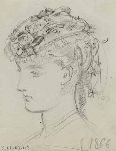 Tête féminine avec coiffe fleurie by Анаис Колен-Тудуз, 1866 — digital art print download