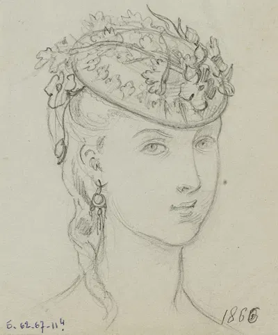 Tête féminine avec coiffe fleurie by Анаис Колен-Тудуз, 1866 — digital art print download