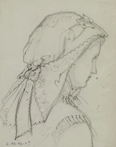 Tête féminine de dos avec coiffe de dentelle nouée sur la nuque by Анаис Колен-Тудуз, 1872 — digital art print download
