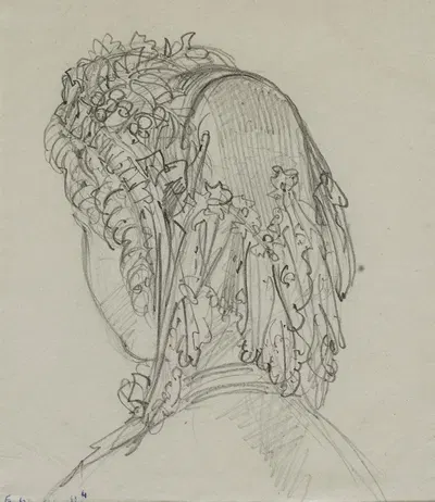 Tête féminine de dos avec coiffe de dentelle by Анаис Колен-Тудуз, 1867 — digital art print download
