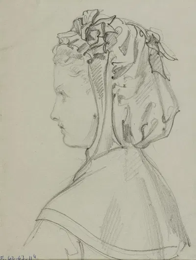 Tête féminine de profil avec bonnet à volants by Анаис Колен-Тудуз, 1872 — digital art print download