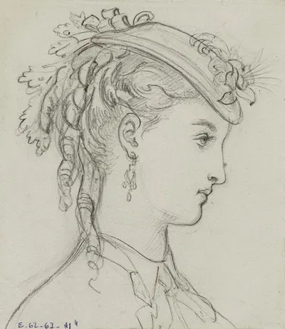 Tête féminine de profil avec coiffe fleurie by Анаис Колен-Тудуз, 1862-1872 — digital art print download